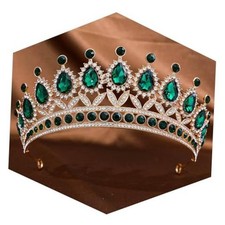 Large Crystal Tiaras Crowns for Women Wedding Birthday Halloween Gold Green