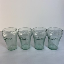 Vintage Mini Coca Cola Coke Textured 4” Green Tint Glass Tumblers 4 Cups Indiana
