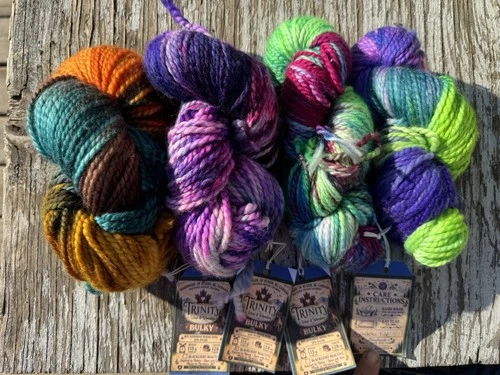 Hand Dyed Yarn New Bundle 4 Bulky chunky Merino Wool Neon Mixed Lot Canada - product listing photo
