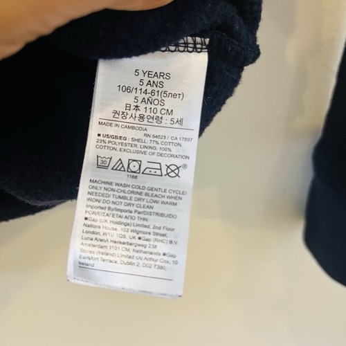 Suéter con Capucha Azul Marino Baby GAP Niños Talla 5Y 5T LOGO Bolsillos Forro 100% Algodón - Imagen 5 de 6