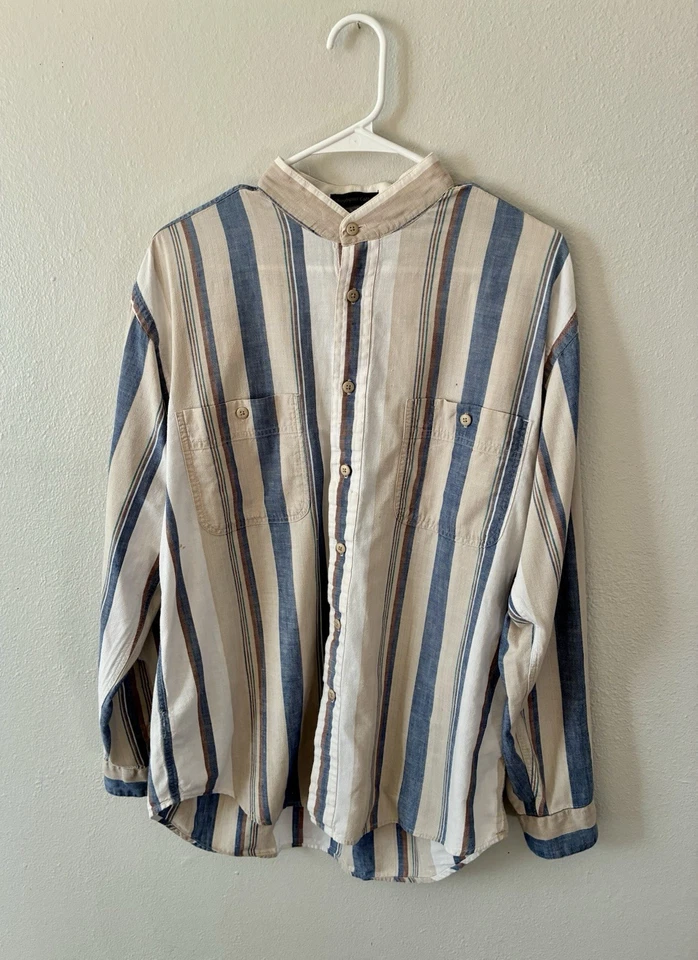 VTG 90s Eddie Bauer Button-Down Shirt Mens Medium Striped Roughspun Cotton - Image 3 of 4