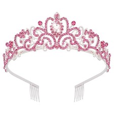 Didder Silver Tiara and Crowns for 1 Count Pack of 1 , 06 Pink Rhinestones