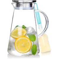 Wasserkaraffe Glaskaraffe 2L Borosilikatglas Edelstahldeckel