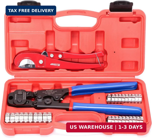 PEX Crimping Tool Kit with Clamps, Cinch & Removal Tool - 3/8" to 1" | Includes