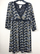 MSSP Dress Womens Medium Black Gold Mesh Polka Dot Babydoll Lined Boho 90s Y2K