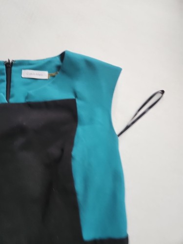 Calvin Klein Dress 10 Green Black Colorblock Career Sleeveless Sheath Pencil - Picture 4 of 8