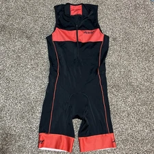 Mens Medium Tri Suit Black Red Performance Triathlon Skinsuit Racesuit