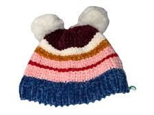 New Old Navy Girls Colorful Rainbow Striped Knit Pom Beanie Hat NWOT