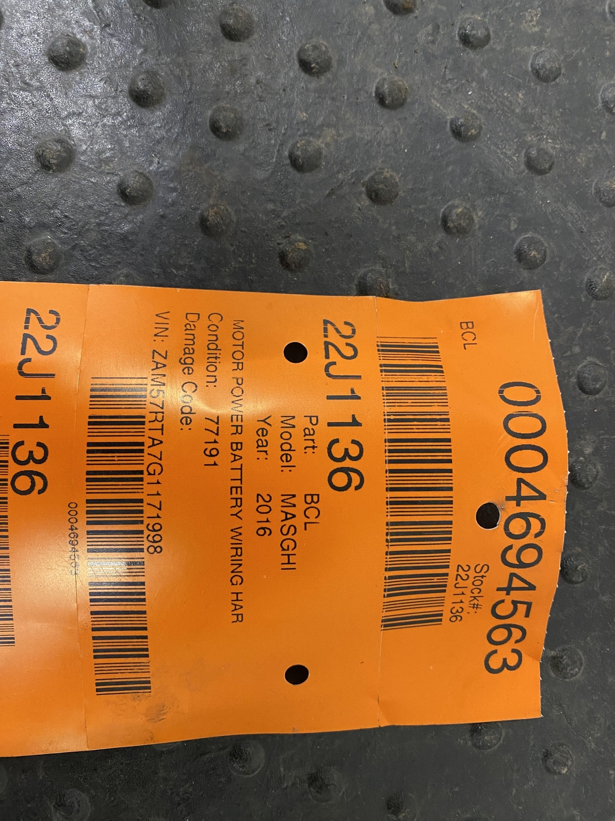 14-17 MASERATI GHIBLI Alternator Starter Motor Cable Wire 307119