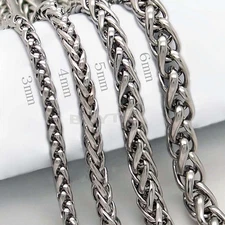 3/4/5/6MM MEN Silver Stainless Steel Wheat Braided Chain Necklace Jewelry 18-40"