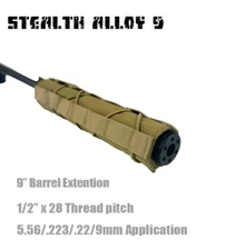 STEALTH ALLOY 9" Muzzle Brake Extension Tube for AEG GBB 1/2x28 w Tan HeatCover