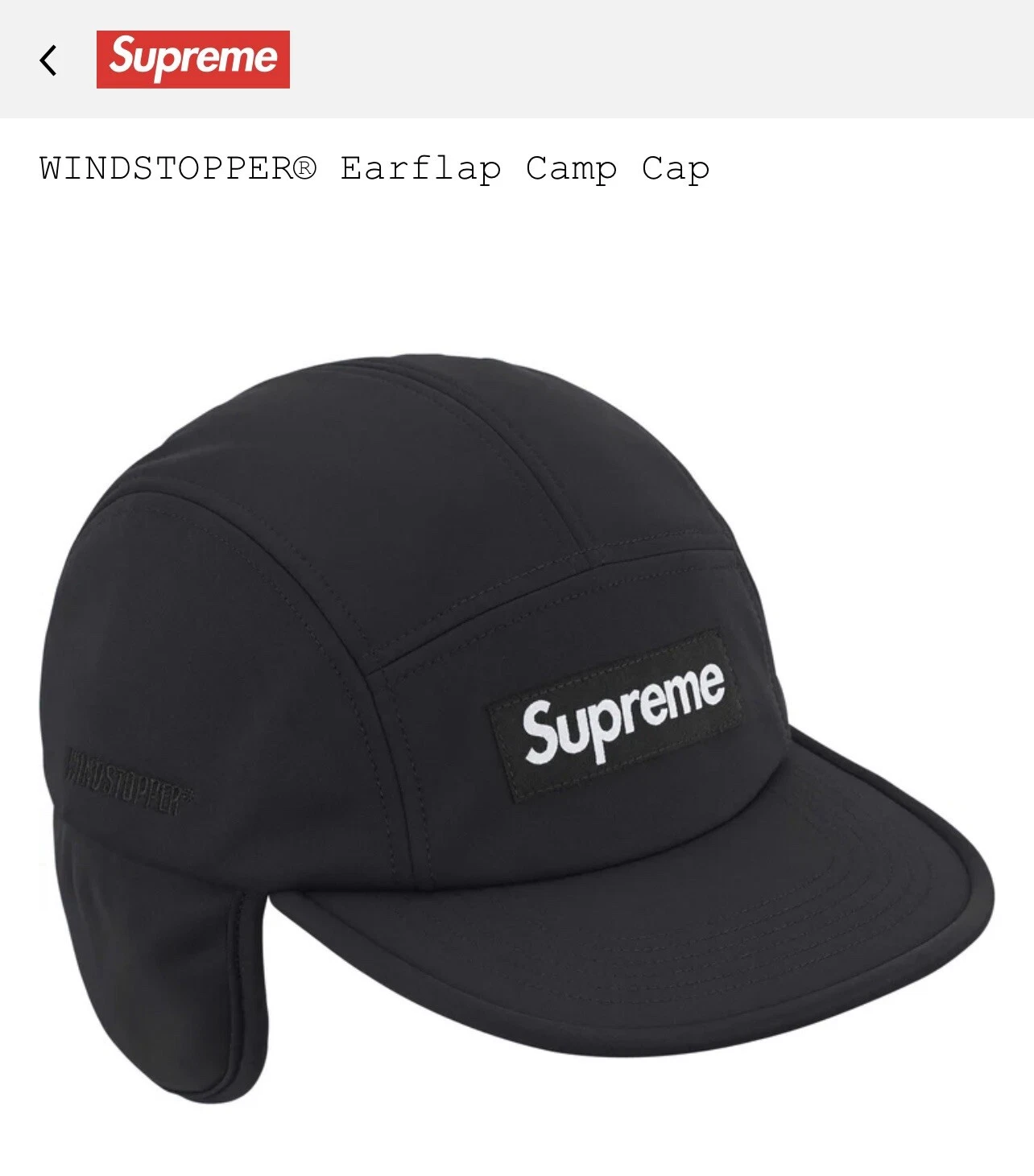 Casquette de camp Supreme WINDSTOPPER Earflap noire