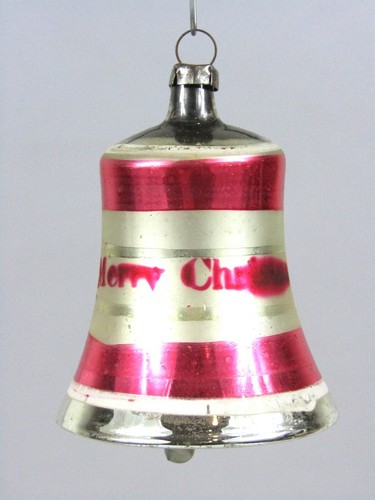 Vintage Antique Silvered Glass BELL Clapper MERRY XMAS German Christmas Ornament - Picture 1 of 4