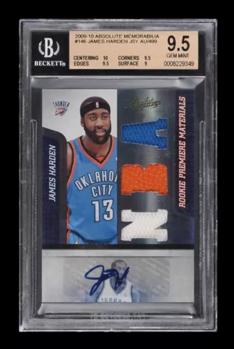 James Harden 2009 Panini Absolute Materials Rookie Auto /499 RC BGS 9.5 GEM MINT