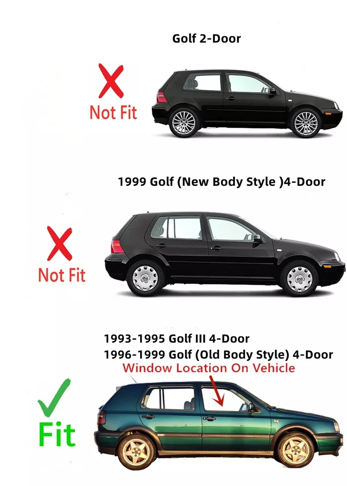 Fit 1993-1999 Volkswagen Golf & Jetta 4 Door Driver Left Front Door Window Glass Foto 2 de 4