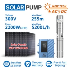 [US Stock] 4" Solar AC/DC Submersible Water Bore Pump 3HP Hybrid Pump 255m 6m3/h