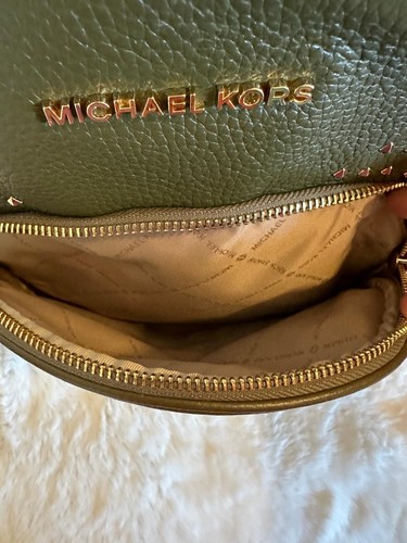 Michael Kors Abbey Backpack Medium Studded Travel Olive Green - Picture 4 of 10