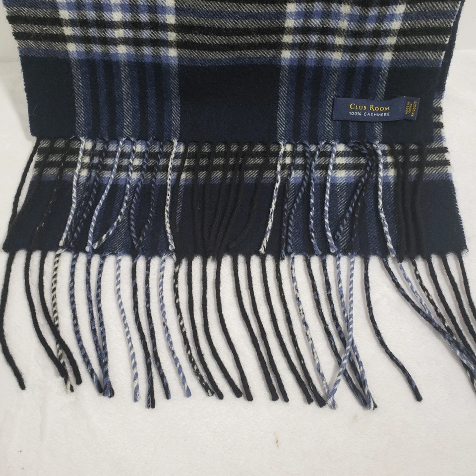 Bufanda con flecos a cuadros 100 % cachemir Club Room 67" x 11" 1/2 #H720 Foto 4 de 4
