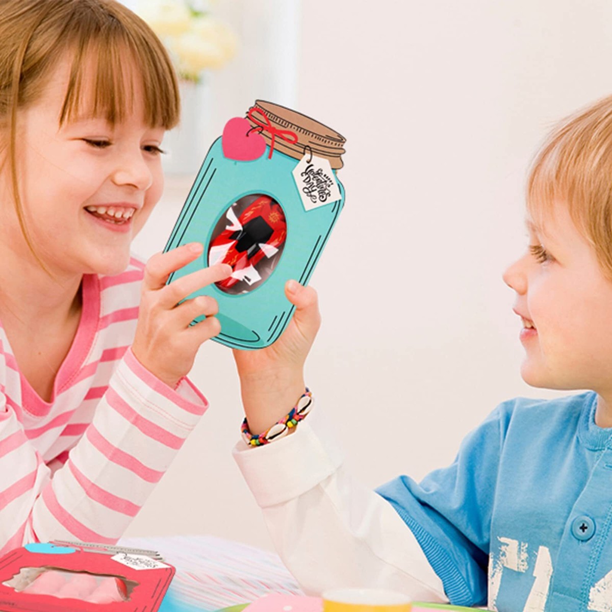 No Candy Valentines For Kids Valentine's Day Cards For Kids - 48 Pack Mason Jar Happy Valentine's Day Card Set, Funny Valentine Exchange Cards For Boys Girls Toddler School Class Classroom Party