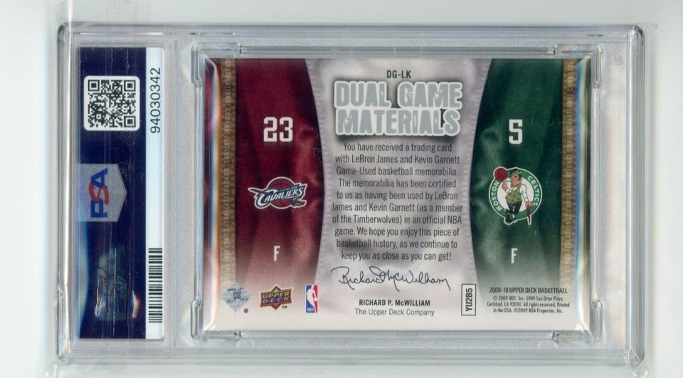 2008 Upper Deck Dual Game Materials LeBron James Kevin Garnett PSA 8 - Image 2 of 2