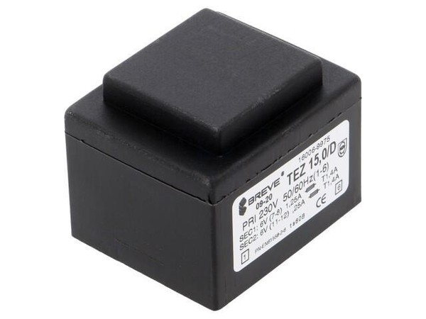 TEZ15.0/D230/6-6V Transformator: üBerzogen 15VA 230VAC 6V 6V 1250Ma 1250Ma IP00-image