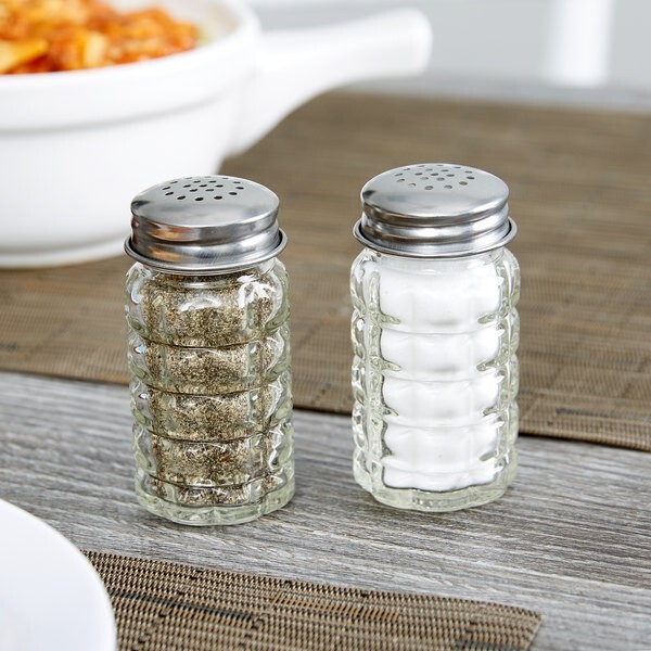 Set of 2 Retro Style Glass Salt and Pepper Shakers 1.5 oz with