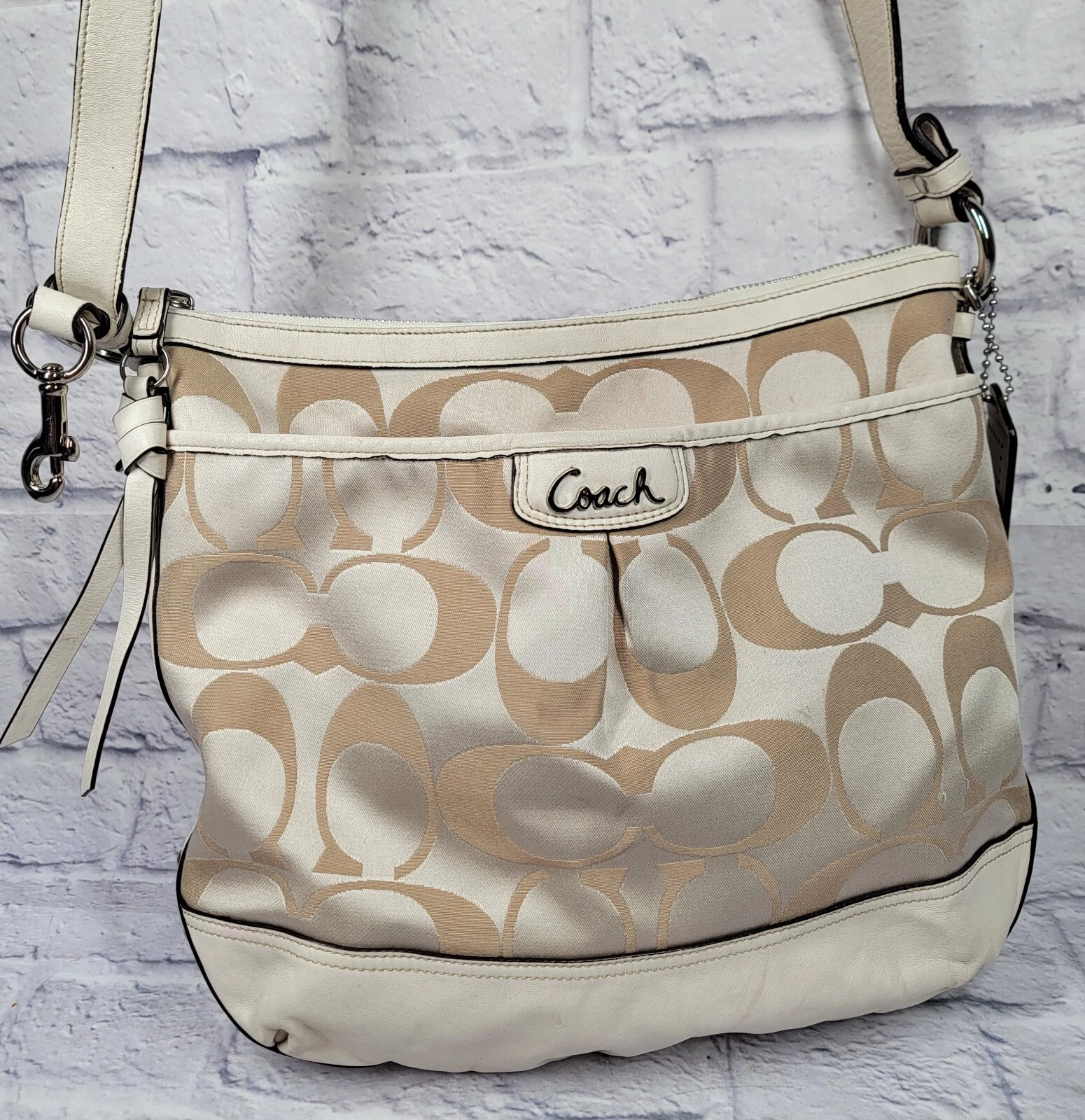 Borsa a tracolla Coach Park vintage firmata beige avorio marrone tracolla Hobo F19740