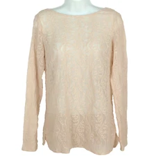 LOFT womens floral blouse size S pink round neck long sleeve side slit