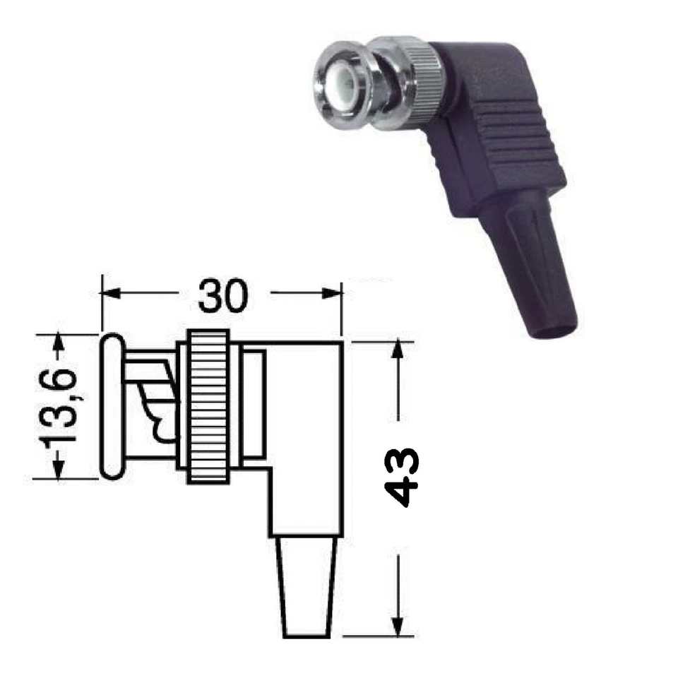 10 PEZZI CONNETTORE BNC MASCHIO angolo 90° rapido a vite cavo COASSIALE RG59 - Immagine 2 di 2
