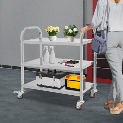 3-Tier Kitchen Trolley Cart Utility Serving Rolling Shelf Stainless Steel 250lbs