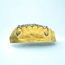 Custom FIT Grillz Curved Front Bar with Diamond Cuts (925 Sterling SILVER)