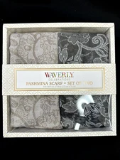 Waverly Celebrations Black  Beige Paisley Pashmina Scarf Wrap - Set of 2 - New