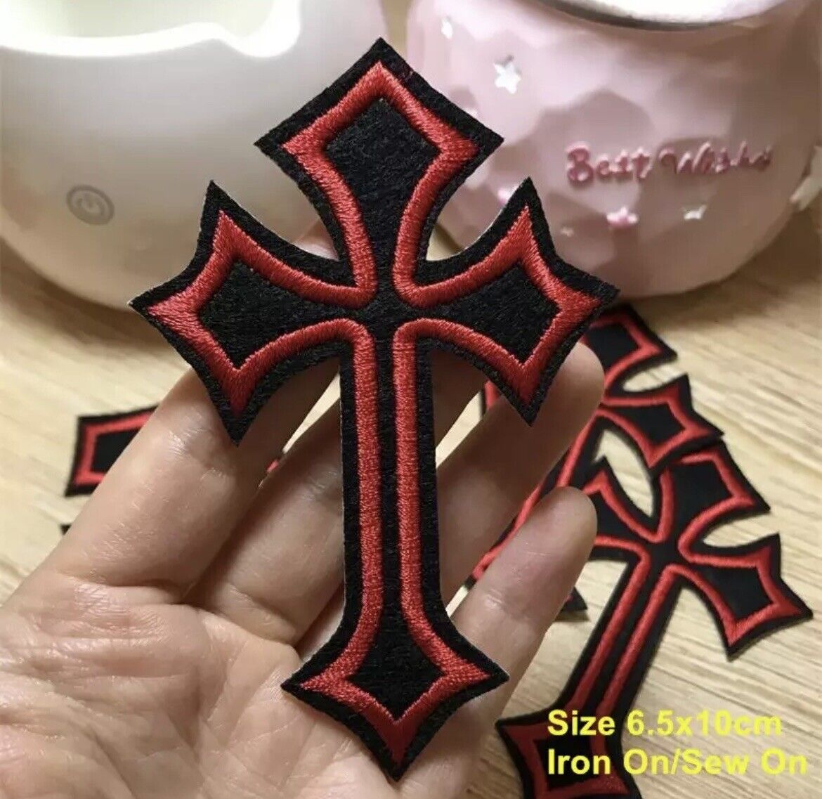 chrome hearts Cross patch - chrome hearts Iron on cross patch - Black / Red