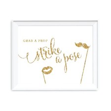 Wedding Party Signs Gold Glitter Print 8.5x11-inch Grab a Prop  Strike a Pos...