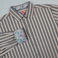Robert Graham Shirt Men XL Geometric Stripe Paisley Jacquard Flip Cuff Dress