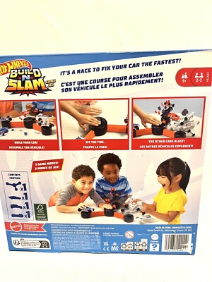Mattel Hot Wheels Build 'n Slam Game - Includes 3 Buildable Cars For 1-3 Players, Kids & Family Action Game, Ages 5+