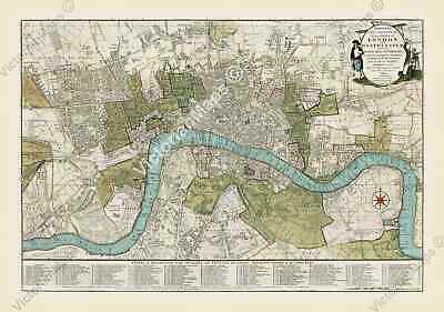antike Führerkarte früher Plan von London Westminster Bowles 1800 Kunstdruck Poster