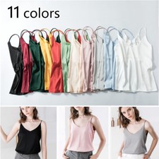 Womens Faux Silk Vest Satin Tank Top V-Neck Sling Sleeveless Blouse Solid Casual