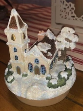 Our America Candle Topper Winter Trees Church Bell Snow Glitter Beautiful China