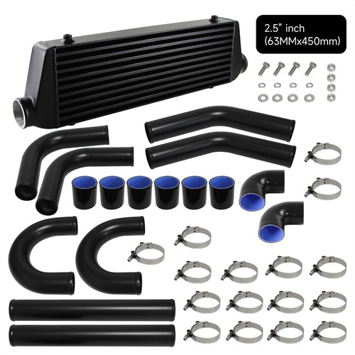 Universal DIY 2.5" 63mm Intercooler + Aluminum Pipe Piping Hose T-clamps Kit BK - Picture 3 of 10
