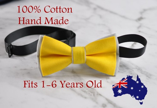 Baby Boy Kids 100% Cotton 2 Layers Bow Tie Wedding Pink NAVY BLUE Yellow Grey - Picture 16 of 88