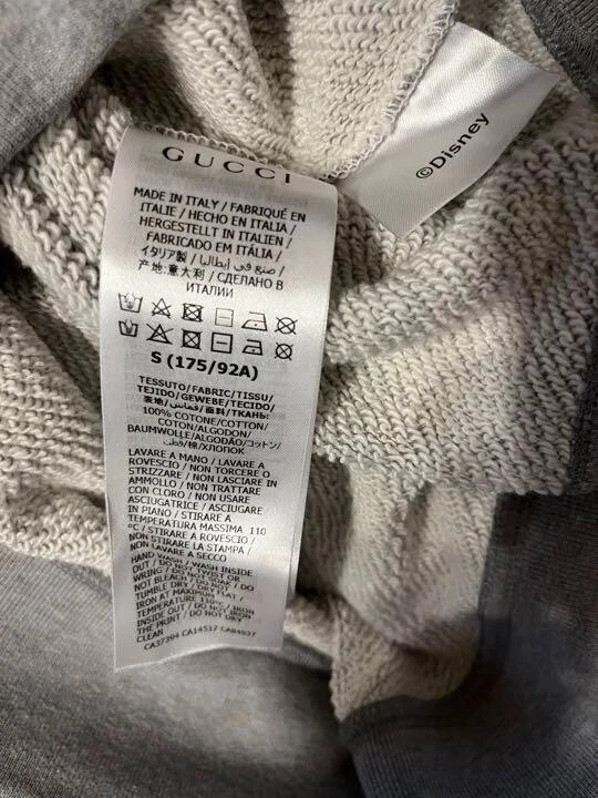 DISNEY GUCCI Autentico Pullover Felpa con Cappuccio Uomo Grigio Taglia S Made in Italy da JP