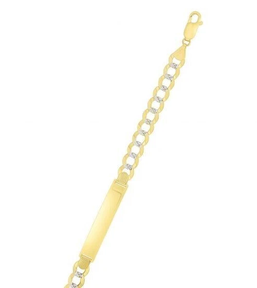 Cadena/pulsera PAVE de oro amarillo + blanco macizo de 14 k con eslabón de identificación de bordillo de 8,5" 8,4 mm 14 gr Foto 2 de 4