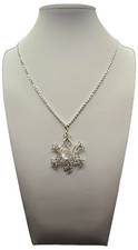Silver Snowflake Pendant Necklace with Vintage Button