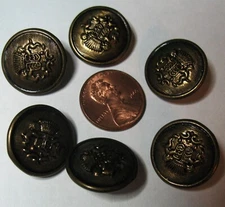Antique Lot of 6 2 Part Metal Sewing Buttons with Coat of Arms Type Design