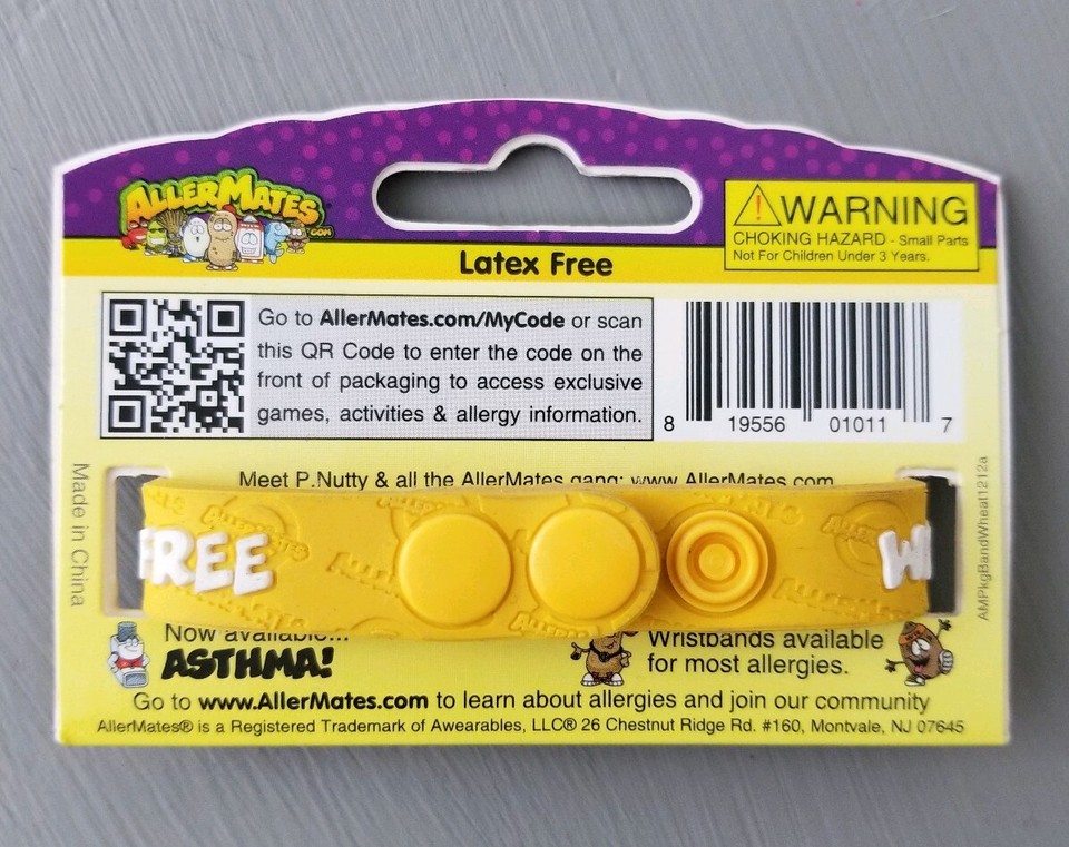 AllerMates Gluten Wheat Allergy Wristband Alert Medical Silicone Safety