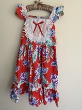 NWT Vintage Girls Red Hawaiian Dress Kole Kole Tropical Floral Aloha Size 14