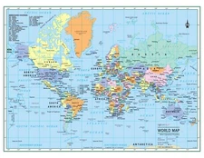 WORLD Wall Map Political Poster 22"x17" - LARGE PRINT Rolled Paper