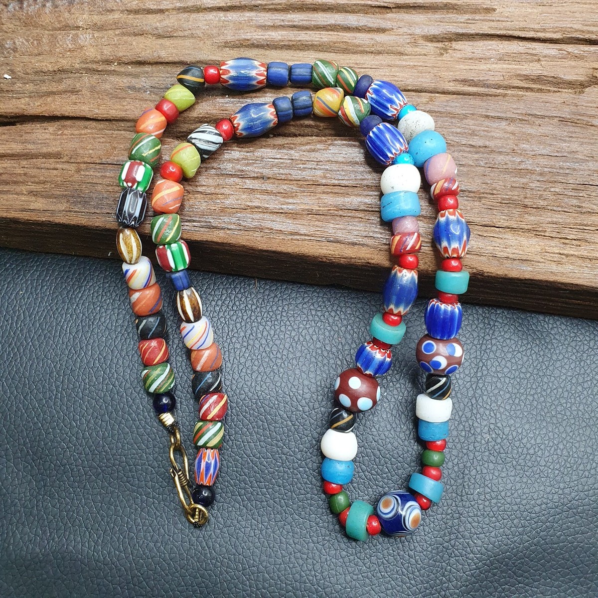 Vintage Artistic Glass Beads Necklace Old African, venetian