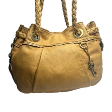 Classy FIFTY FOUR FOSSIL Drawstring Golden Yellow Pebbled Leather Shoulder Bag